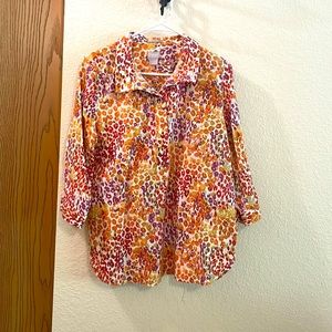 chicos red and orange floral print button down M